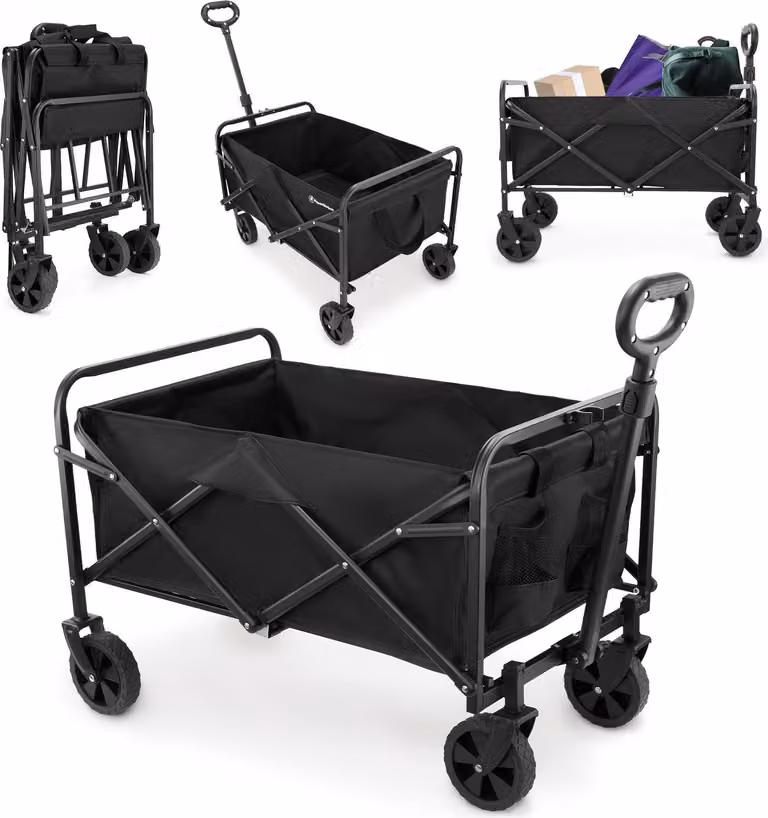 Carrello pieghevole HyperMotion Black - Carrello da trasporto per spiaggia, campeggio e shopping - Portata 80 kg
