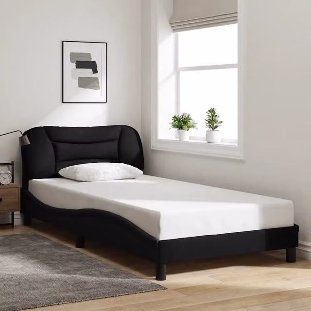 Struttura Letto Hvar Design Mania in Tessuto Nero con Testata Imbottita L/P: 100 x 200 cm