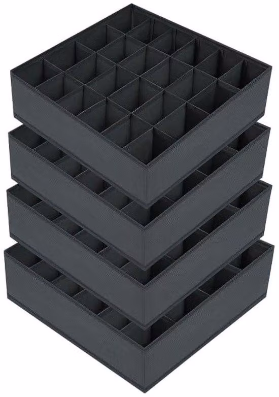 Confezione da 4 contenitori, 24 scomparti, grigio scuro, senza pieghe