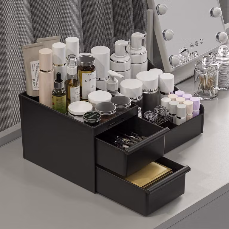 Organizzatore per cosmetici con cassetti, colore nero, in ABS, ideale per il tavolino da trucco o il bagno