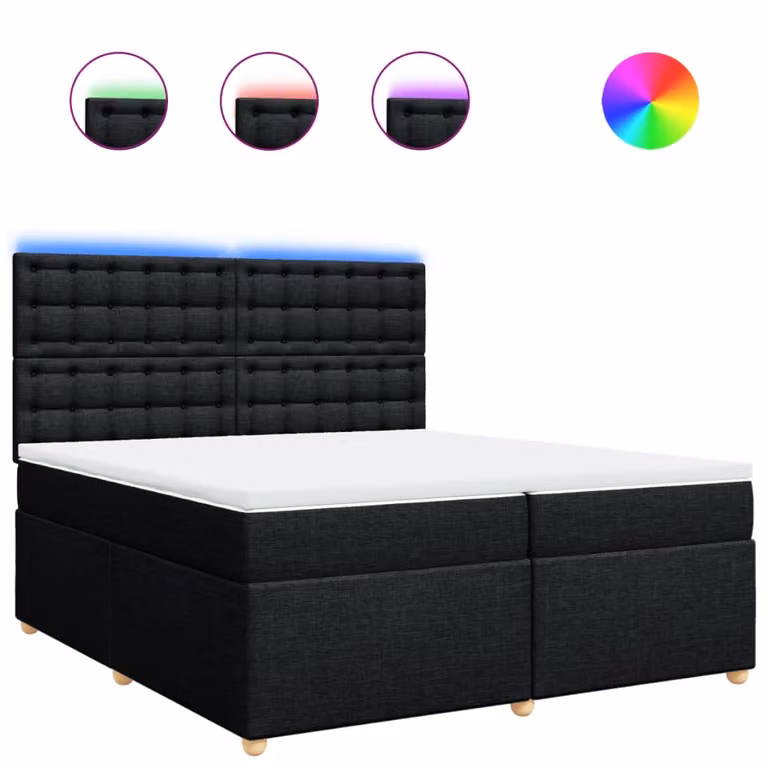 Giroletto a Molle con Materasso Nero 200x200 cm in Tessuto