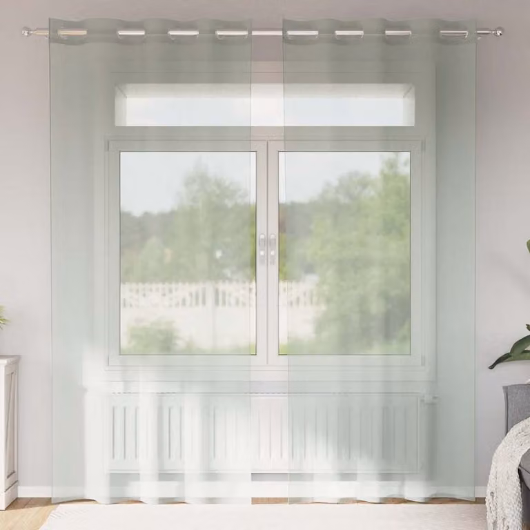 Set di 2 tende in voile semi-trasparenti vidaXL con occhielli, colore grigio, L: 140 cm, H: 225 cm