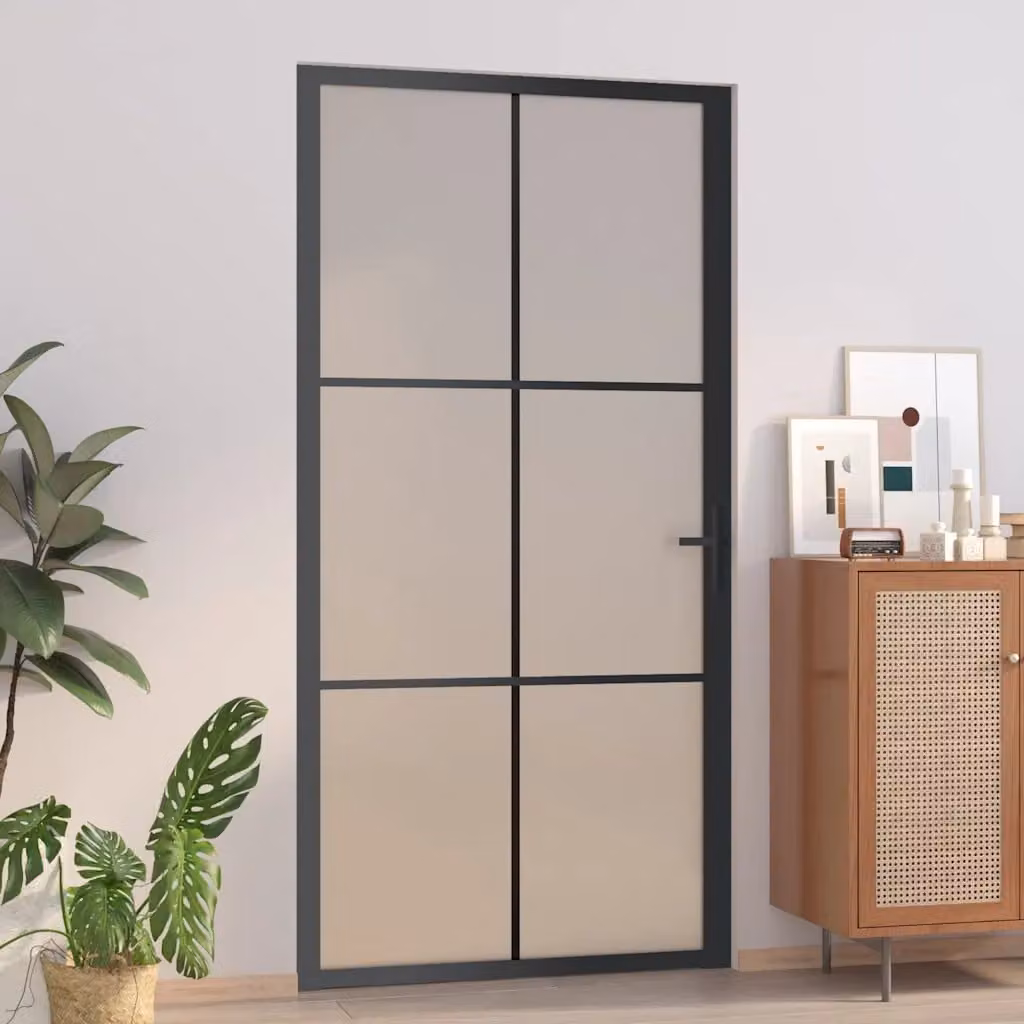 Porta interna moderna vidaXL in vetro e alluminio, colore nero opaco e trasparente, L: 102,5 cm, H: 201,5 cm