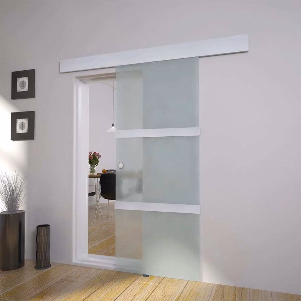 The Living Store Porta scorrevole in vetro e alluminio 178 cm argento