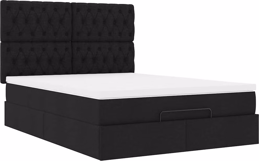 Struttura Letto Pouf con Materasso Nero 140x190 cm in Tessuto