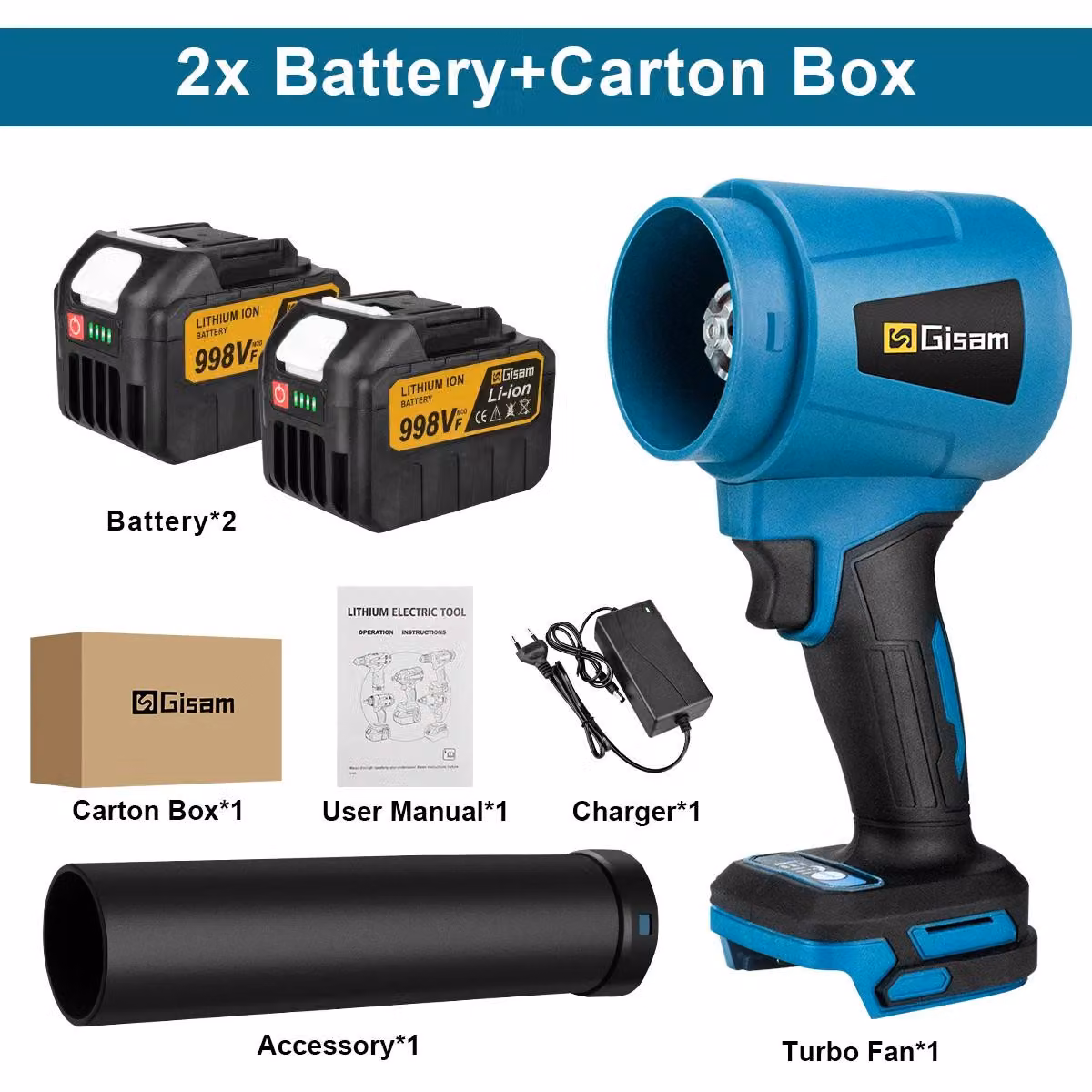 Soffiatore a batteria Jet-Fan - Soffiatore portatile Turbo da 21V - 300.000 giri/min - Flusso d'aria di 400 m/s - Motore brushless - Set con 2 batterie