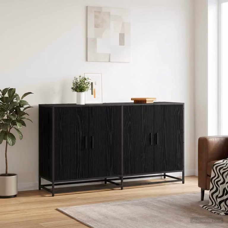 Credenza moderna vidaXL in legno ingegnerizzato MDF, colore Rovere Nero, L 134 x P 35 x H 76 cm