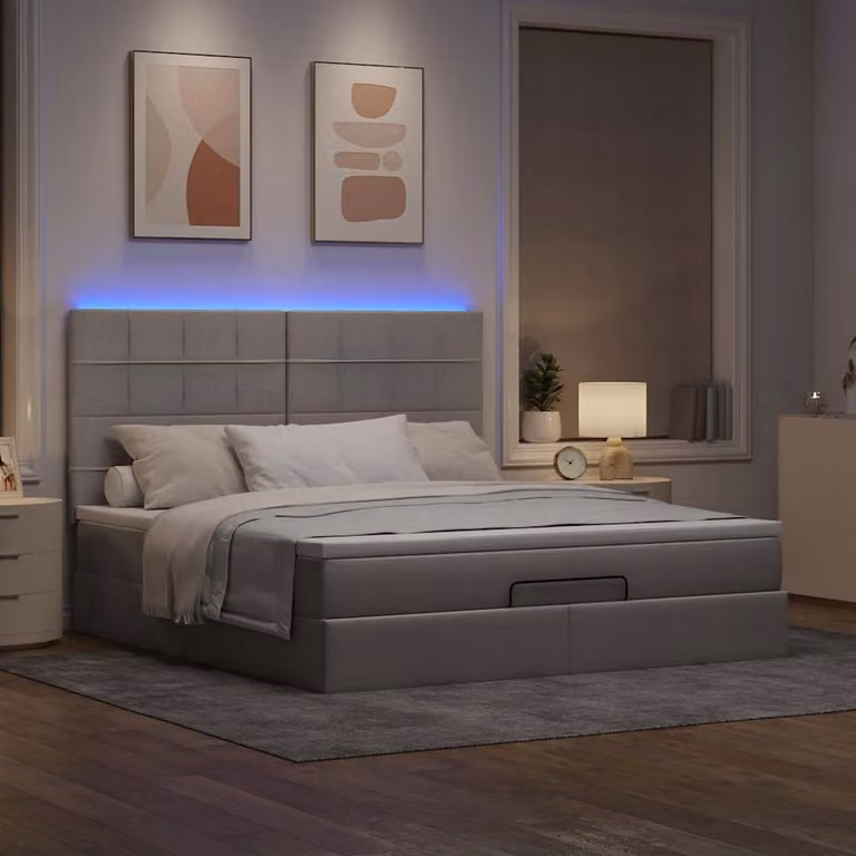 vidaXL Struttura Letto Pouf con Materasso Tortora 160x200cm in Tessuto