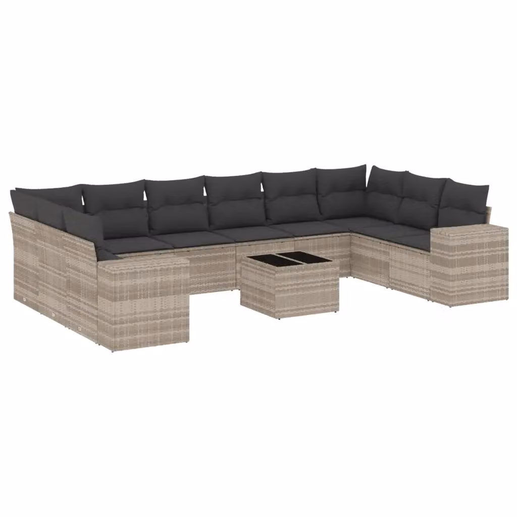 Set di Divani da Giardino vidaXL 11 pz con Cuscini e Tavolino in Polyrattan Grigio – 2