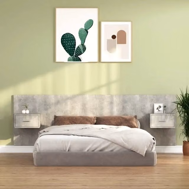 Testiera Letto con Comodini e Contenitore Design Mania in Legno Multistrato Grigio Cemento L: 160 cm, H: 80 cm, P: 80 cm – 1