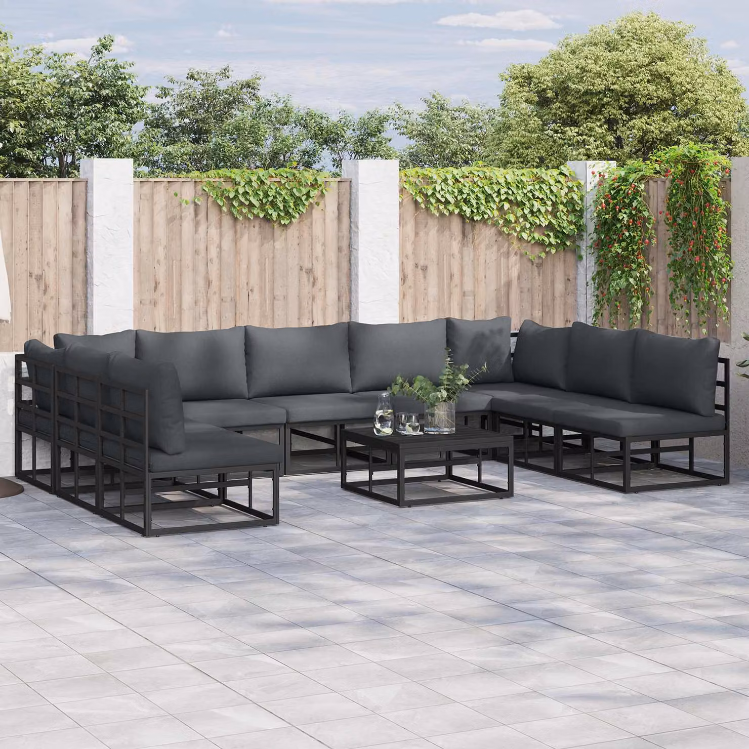 Set Divano da Giardino a L vidaXL 10 Pezzi in Alluminio Antracite con Cuscini Imbottiti e Rivestimenti Rimovibili – 1