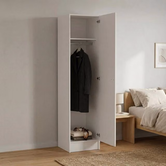 Guardaroba Airone DMORA con 1 Anta e Appendiabiti, Bianco Opaco, L/P/H: 47 x 47 x 200 cm – 1