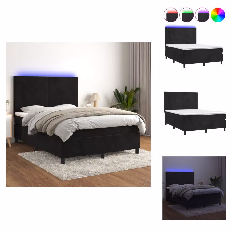 vidaXL Letto a molle con materasso e LED nero 140x200 cm in velluto - Letti e strutture letto