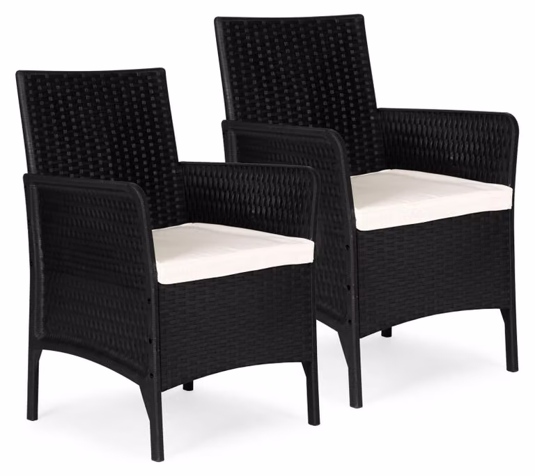 Set di 2 poltrone da esterno con cuscini, effetto rattan