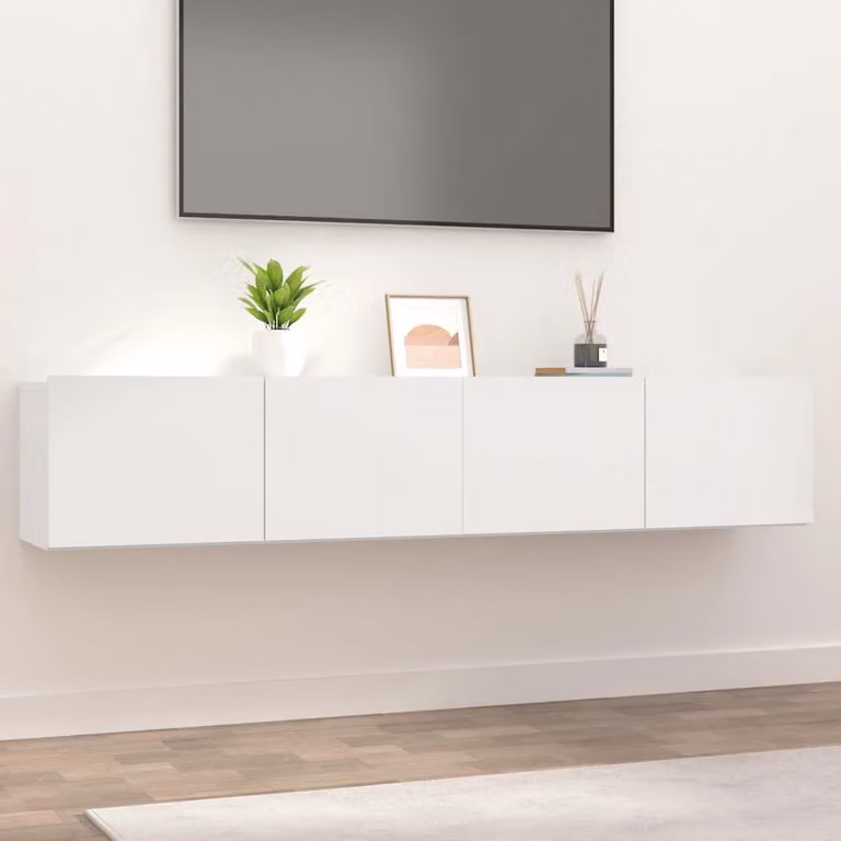 Set di 2 mobili TV moderni vidaXL bianchi in legno multistrato e MDF, sospesi a parete, L 80 x P 30 x H 30 cm
