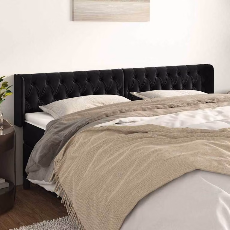 Testiera ad orecchio vidaXL in velluto nero L: 203 cm, P: 16 cm, H: 78-88 cm