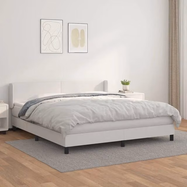 Letto con Giroletto a Molle e Materasso Ibrido vidaXL in Similpelle Bianco L/P: 180 x 200 cm – 1