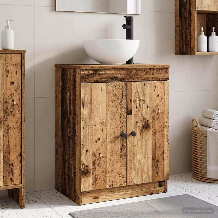 Mobile da bagno con lavabo vidaXL in legno e metallo, colore marrone, L: 54 cm, P: 35 cm, H: 83 cm