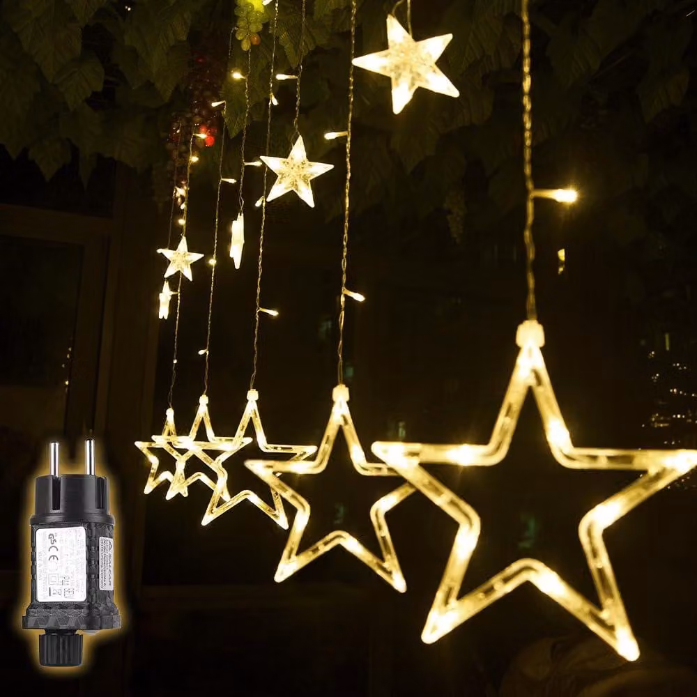 Tenda luminosa a LED con 12 stelle, 138 LED, 8 modalità, luce bianco caldo, dimensioni 2x1 metro