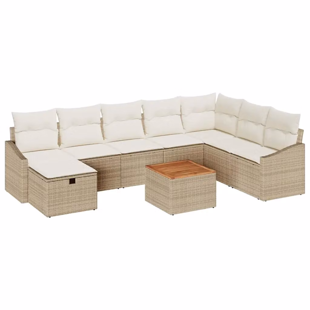 Set Divano da Giardino vidaXL 9 Pezzi in Polyrattan Beige con Cuscini e Tavolino – 2