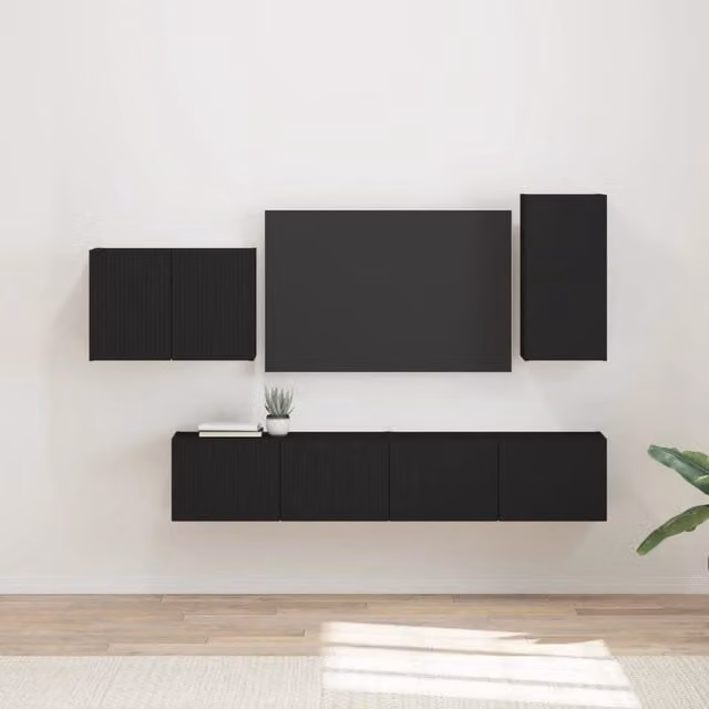 Set di 4 mobili da parete per TV vidaXL in MDF nero opaco per soggiorno – 1