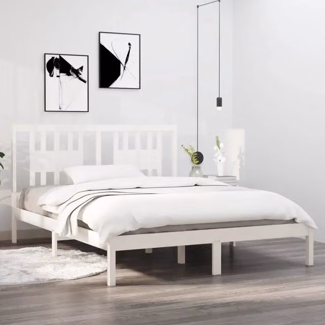 Letto con giroletto bianco in legno massello di pino vidaXL L/P: 140 x 200 cm