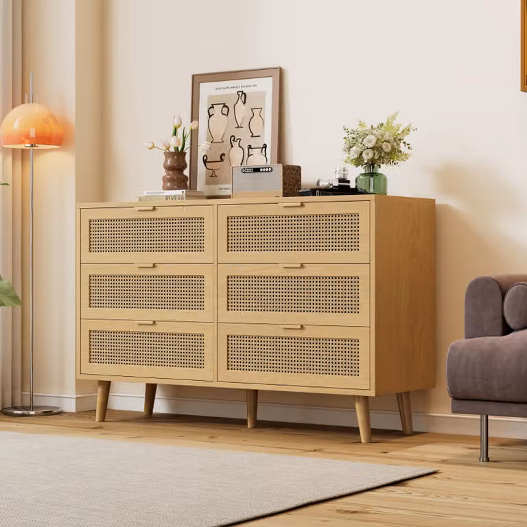 Comò Fortuna Lai con 6 cassetti, credenza Cassettiera in legno, comò con maniglie in metallo, per camera da letto, soggiorno, ufficio, credenza alta con ampio spazio contenitivo, dimensioni: L120/H76,5/P40 cm