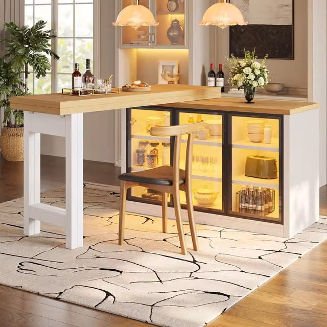 Tavolo allungabile WISHDOR con piano rotante e luci multicolore, bianco