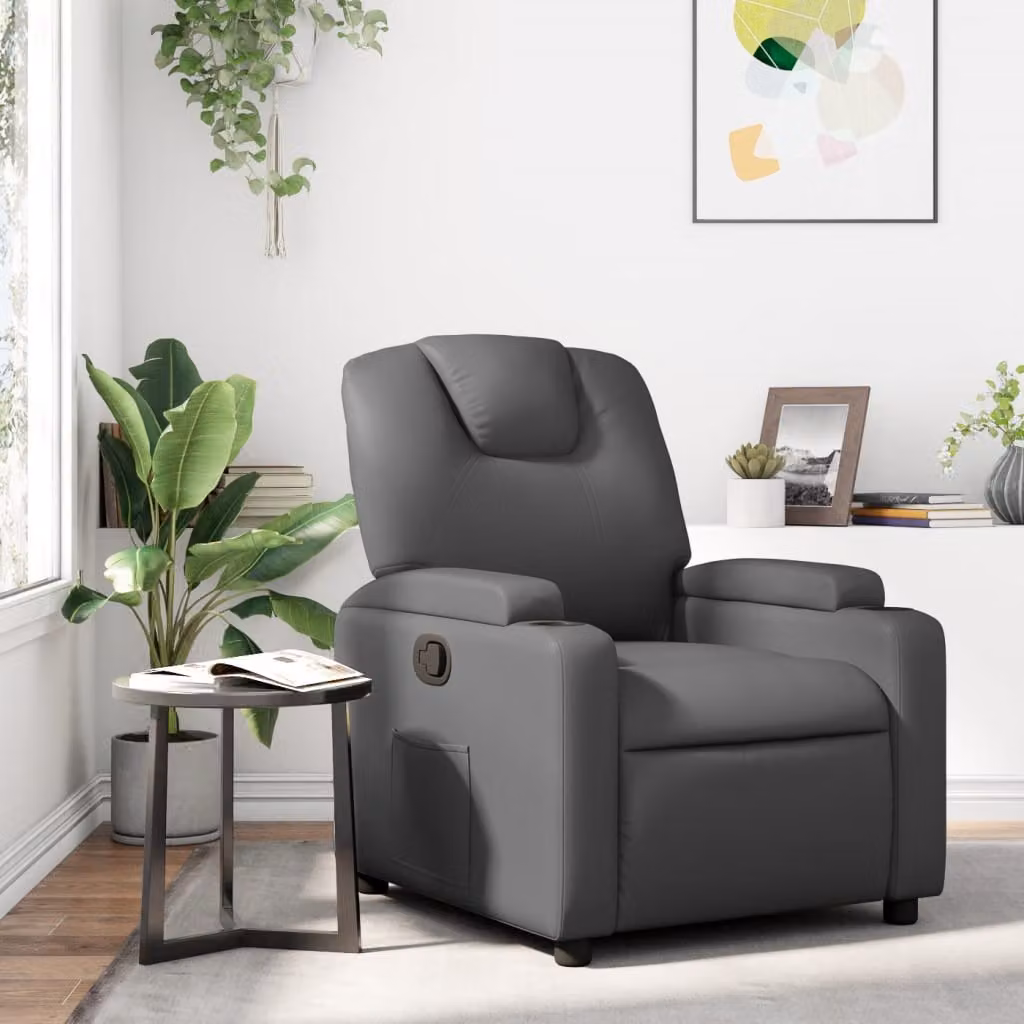 vidaXL Poltrona reclinabile relax in similpelle grigia con braccioli e struttura in legno e metallo