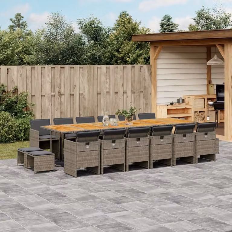 Maison Exclusive - Set da pranzo da giardino 17 pezzi con cuscini grigi in polyrattan