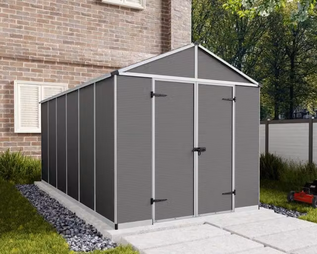 Casetta da giardino Palram Rubicon in policarbonato e alluminio, Grigio, L: 452 cm, P: 237 cm, H: 235 cm – 1