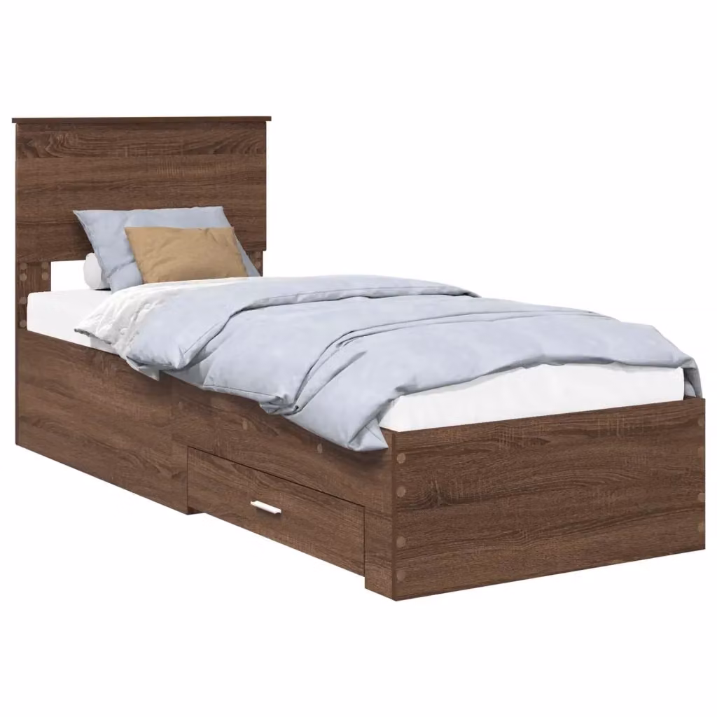 Struttura letto moderna vidaXL in legno color rovere marrone con cassetti L 75 x P 190 cm – 2