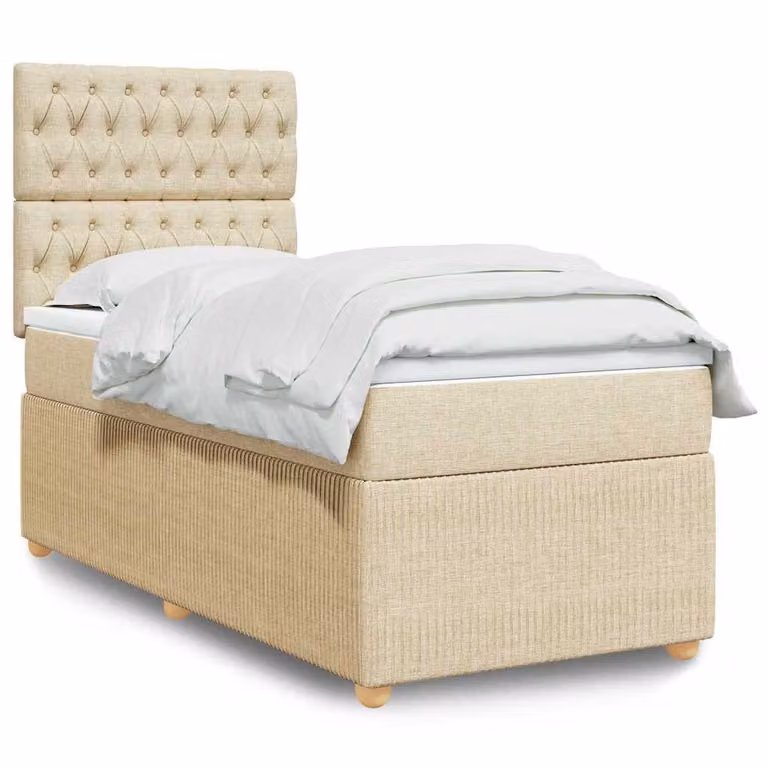 vidaXL Giroletto a Molle con Materasso Ibrido in Tessuto Beige e Bianco, L/P: 90 x 200 cm