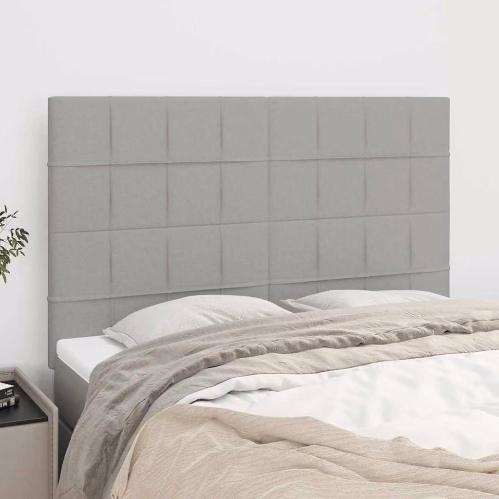 Testiera per letto vidaXL in tessuto grigio chiaro con struttura in legno e pannello imbottito L: 144 cm, P: 5 cm, H: 118-128 cm