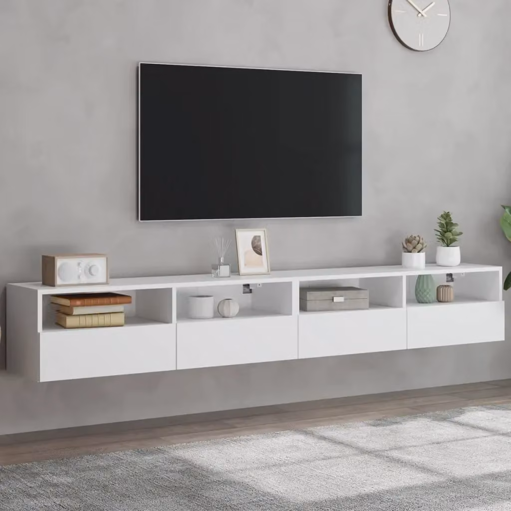 Set di 2 Mobili TV a Parete Bianchi in Legno Multistrato per Soggiorno Moderno L 100 x P 30 x H 30 cm – 2