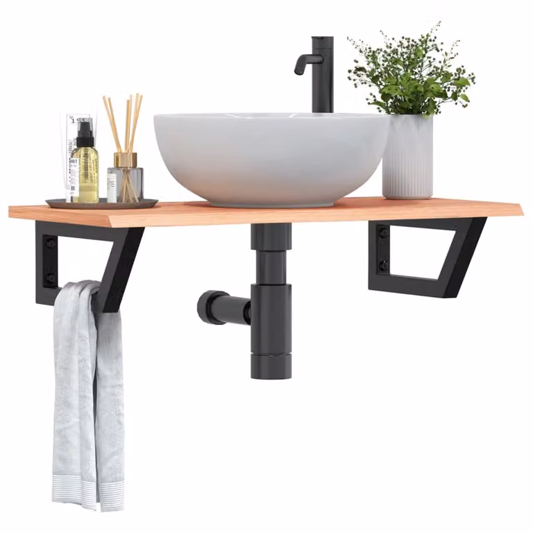 vidaXL Ripiano a Parete per Lavabo Moderno in Rovere e Metallo, Marrone e Nero, L: 40 cm, P: 17 cm, H: 3 cm