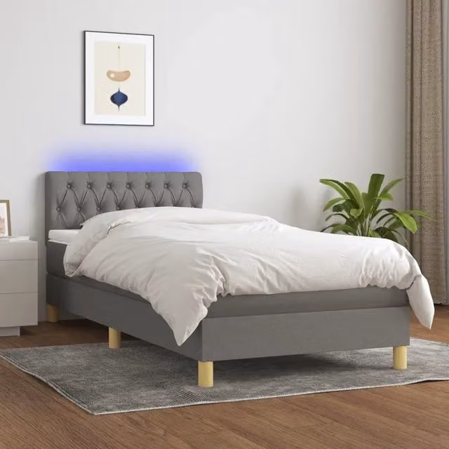 Letto con Materasso a Molle e Illuminazione LED vidaXL in Tessuto Grigio L/P: 90 x 190 cm