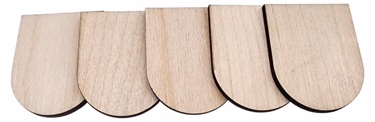 25 scandole in legno a coda di castoro, larghezza 41 mm x lunghezza 50 mm x spessore 4 mm