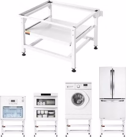 Piedistallo universale VEVOR per lavatrice e asciugatrice in acciaio bianco con vassoio estraibile e piedini antiscivolo, L: 66,5 cm, P: 58,0 cm, H: 41,0 cm