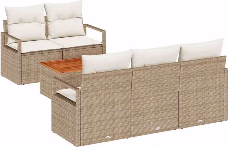 Set Divano da Giardino con cuscino 6 pcs Beige polyrattan