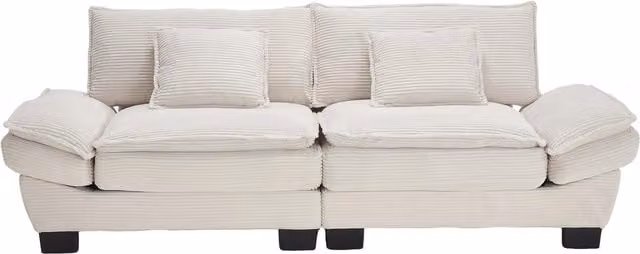 Divano moderno a 2 posti Gomyway in velluto beige con struttura in legno massiccio, L: 224 cm, P: 81 cm, H: 81 cm – 1