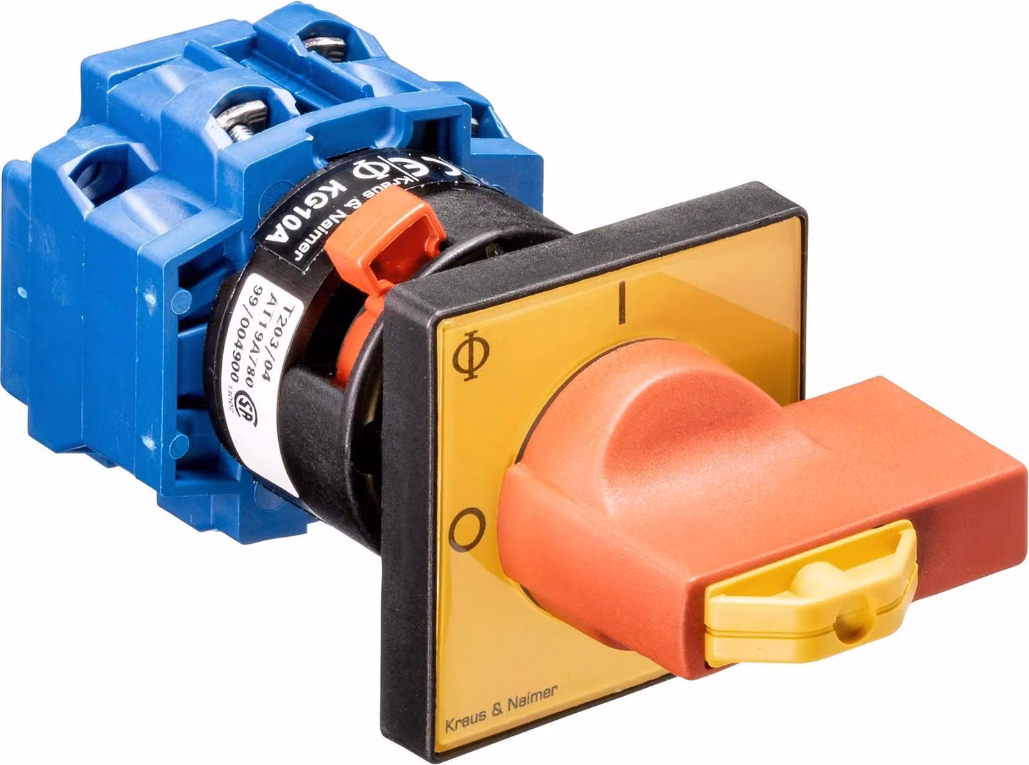 Interruttore di arresto di emergenza Kraus & Naimer, a 3 poli, fissaggio centrale, 48x48, Ith=20 A, P=5,5 kW (AC23B, 400V AC), 2,5 mm², 1 pz.