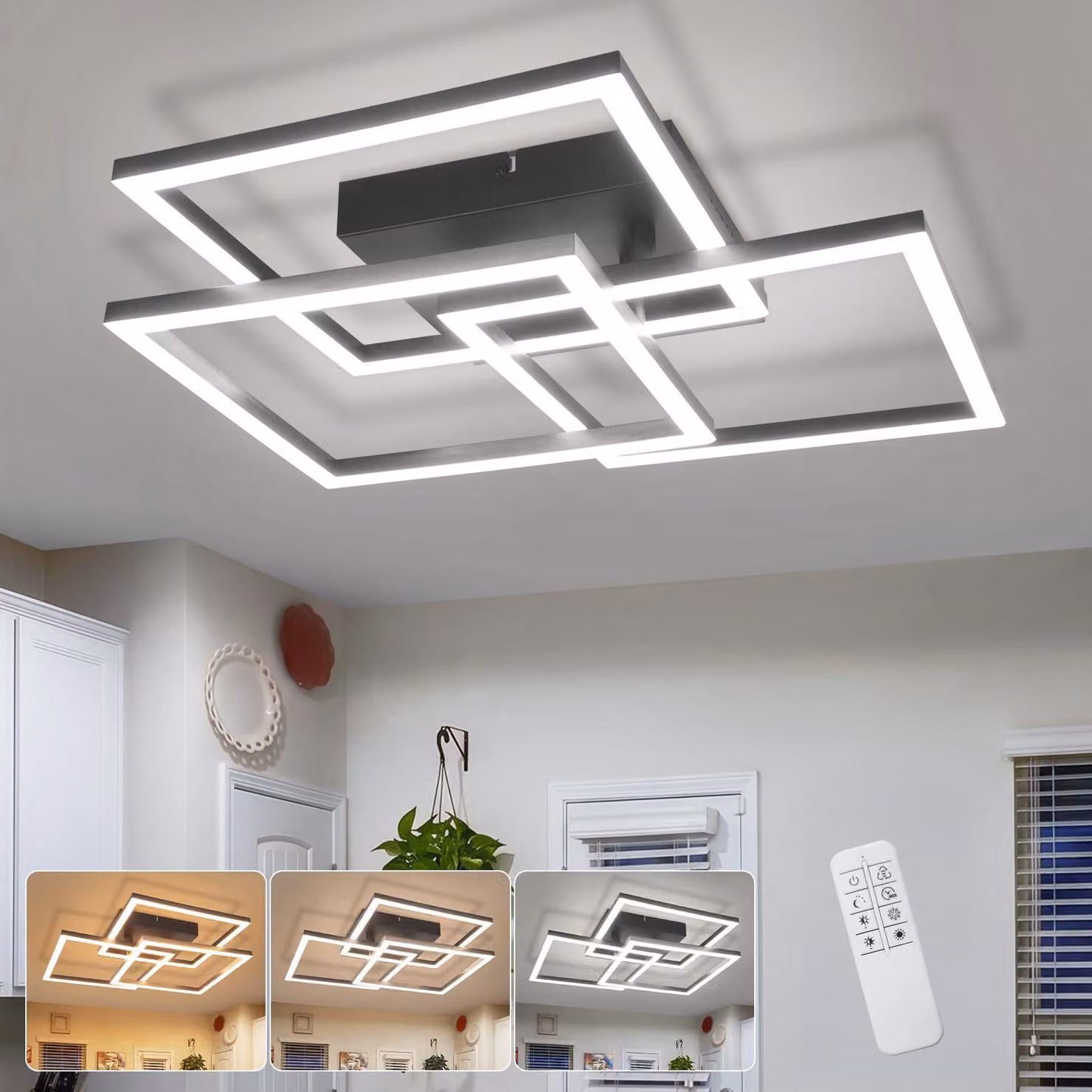 Lampada da soffitto a LED ZMH dimmerabile per soggiorno, lampada da soffitto da 31 W con telecomando, illuminazione da soffitto angolare per camera da letto, cucina e ufficio