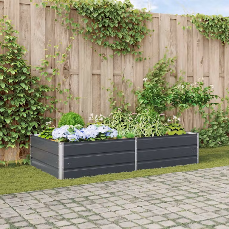 Fioriera vidaXL in acciaio zincato colore antracite L: 195 cm, P: 100 cm, H: 45 cm