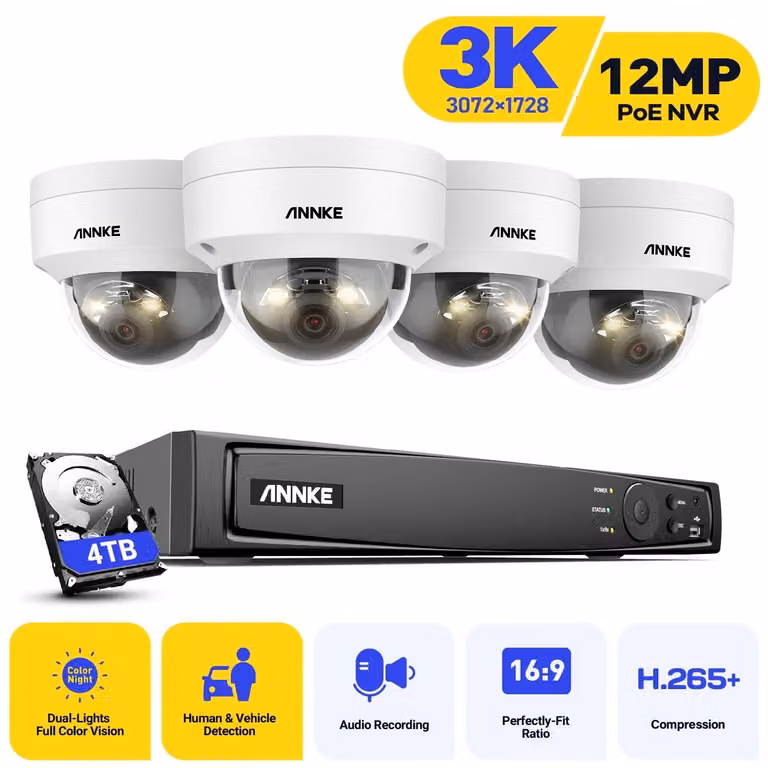 Kit di telecamere di sicurezza - Telecamere di sorveglianza - Sistema di telecamere IP - Telecamera a cupola - Sistema di videosorveglianza CCTV