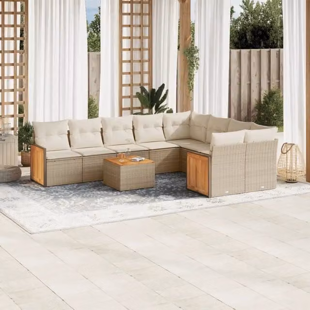 Set Divano da Giardino Moderno VIDAXL in Polyrattan con 10 Cuscini Beige