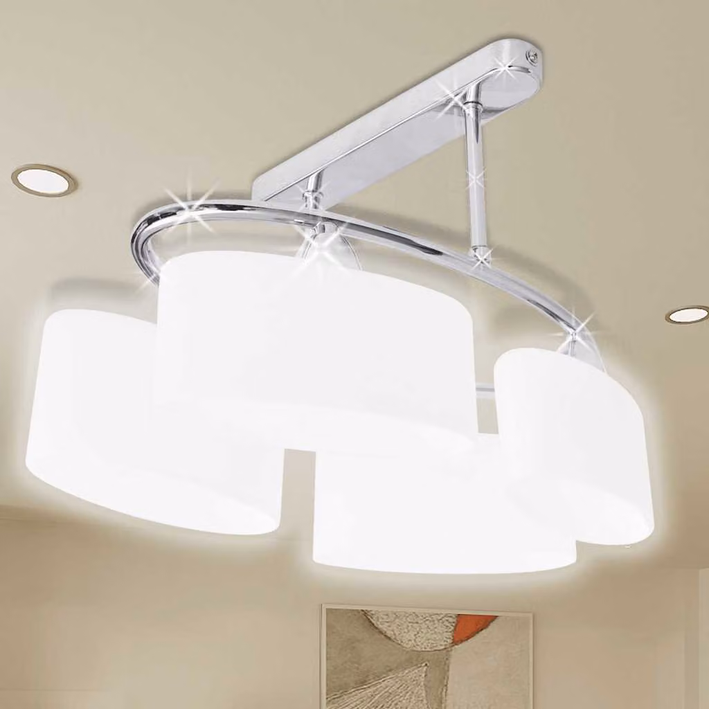 vidaXL Lampada da Soffitto Moderna in Metallo e Vetro Trasparente con Finitura Cromata, 4 Portalampada E14