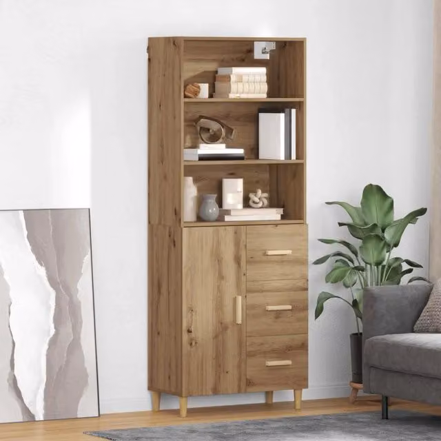 Credenza Buffet con Cassetto vidaXL in Rovere Marrone per Soggiorno e Sala da Pranzo L: 69,5 cm, P: 32,5 cm, H: 180 cm