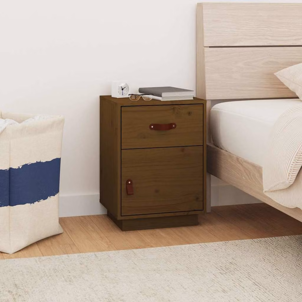 Comodino vidaXL in legno massello di pino color ambra, L 40 cm x P 34 cm x H 55 cm