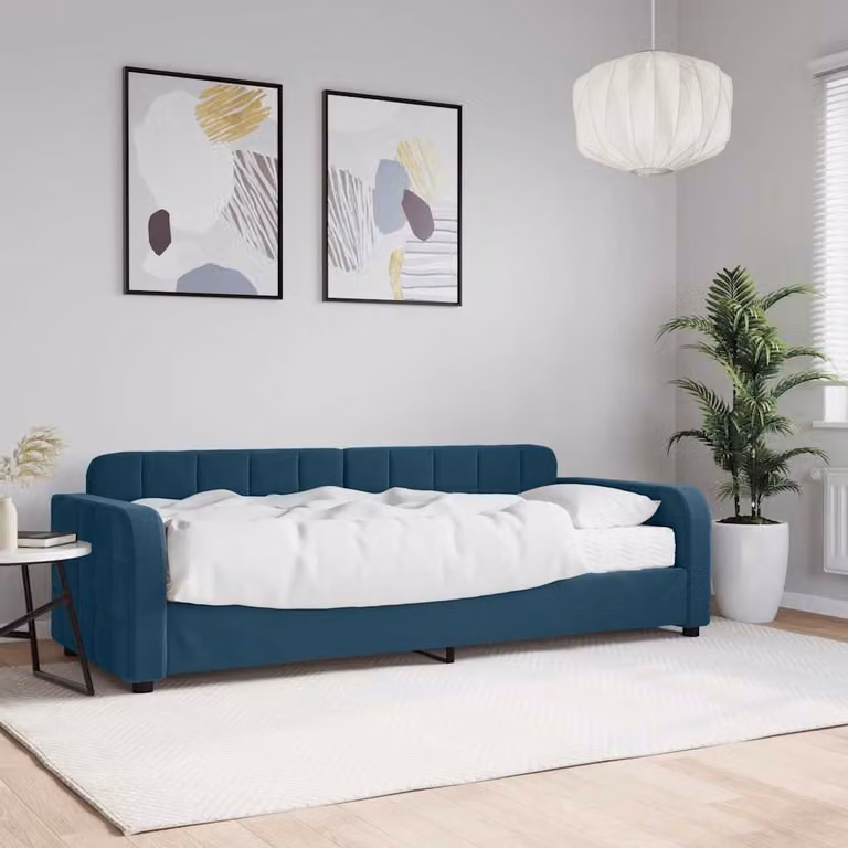 vidaXL Divano Letto in Velluto Blu con Materasso L/P/H: 200 x 80 x 71 cm